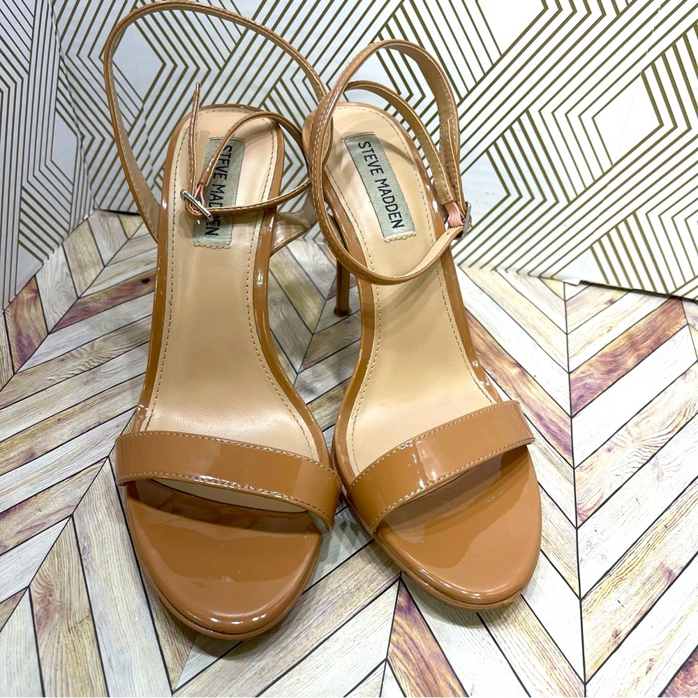 Steve Madden+ WAFER TAN PATENT+👠 Stiletto‎  Size 8 sb